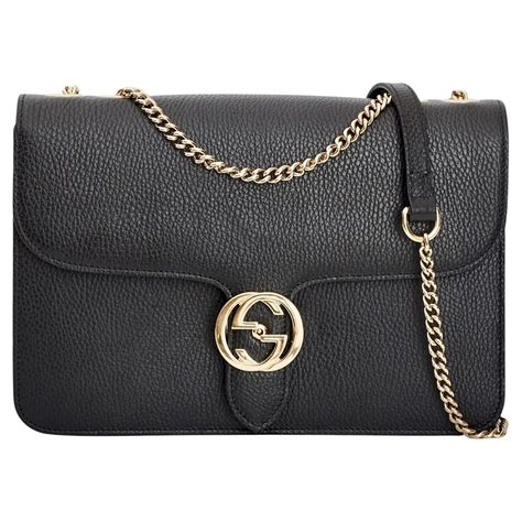 gucci 510303|Gucci 510303 Interlocking GG Chain Black Leather Shoulder Bag.